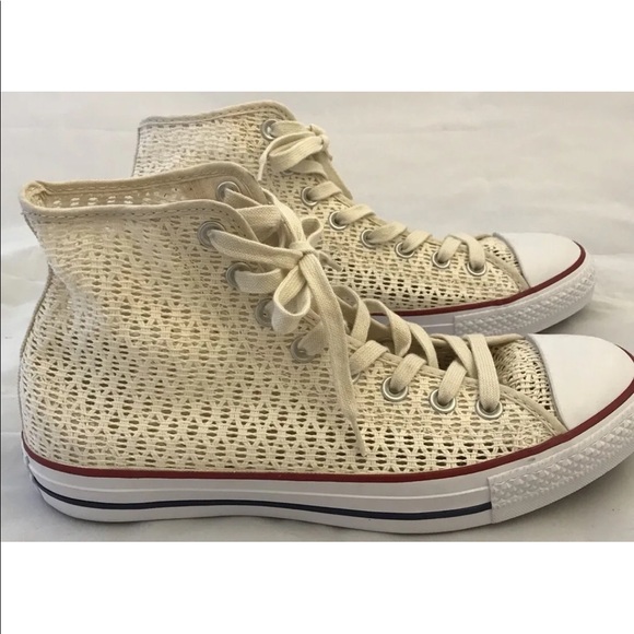 New Converse Chuck Taylor Mesh Crochet Cream Women Hi Top Shoes Hi Cut Sz 10.5 - Picture 4 of 11